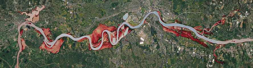 model-simulated hypothetical flood inundation on Connecticut River near Hartford